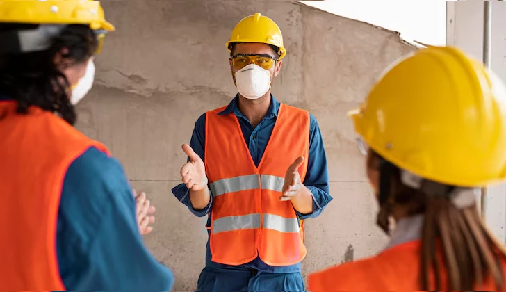 employer talking about safety tips in construction site