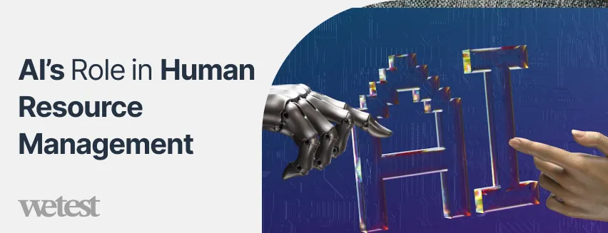 A human and a Robot reaching out to each other with the word AI written in the background