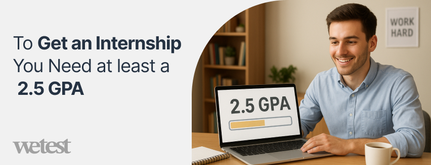 showing a happy young man with a laptop showing off a 2.5 GPA