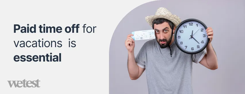 A man holding a clock in one hand and an airplane ticket in the other hand