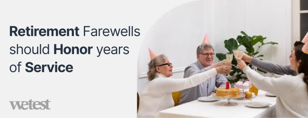 a group of co workers at a retirement party celebrating an elderly co worker