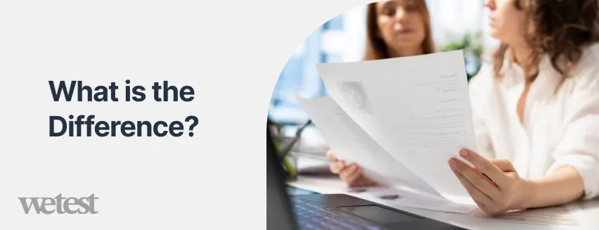 a woman looking through two different letters in an office with the words: what is the difference next to the picture