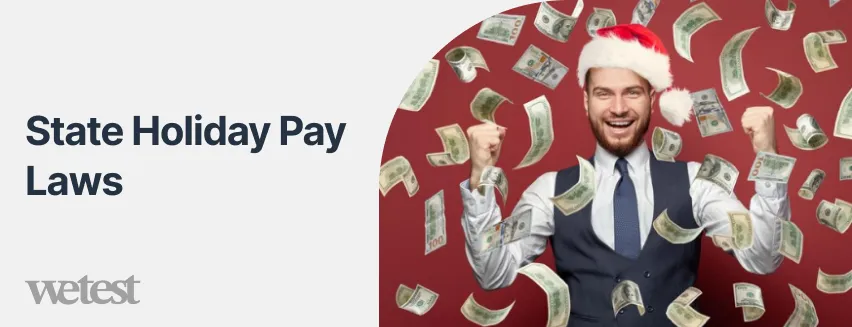A man in a suit wearing a Santa Clause hat with money raining down on him