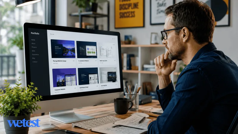 man looking at monitor